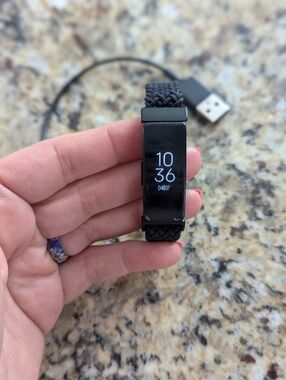 Black Fitbit Inspire HRFitness Tracker with Braided Band - Smart Activity Watch